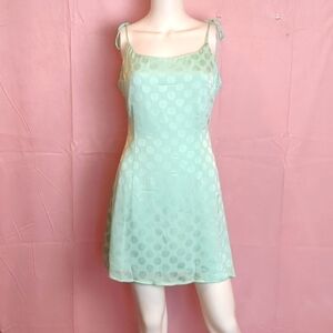 Nasty Gal Jacquard to Forget Dotted Pattern Satin Tie Straps Mini Dress Mint 0